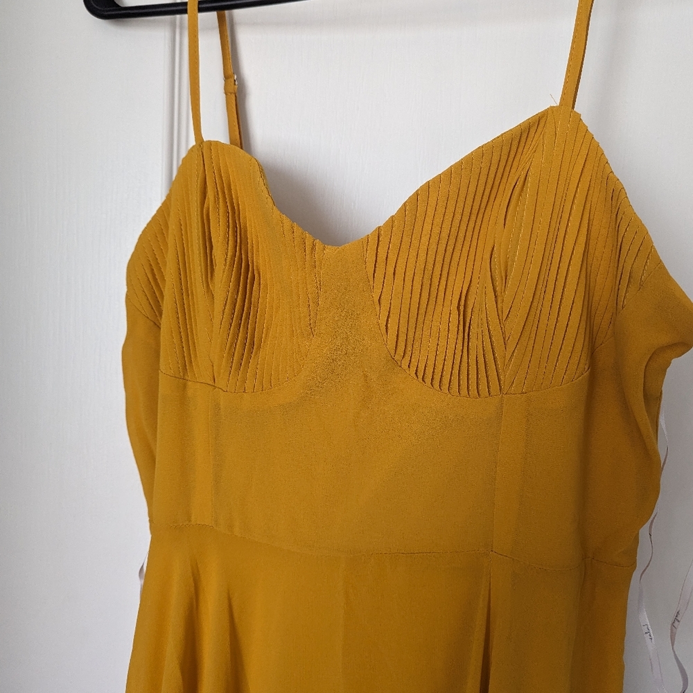 Lulu's Cause for Commotion Golden Yellow Pleated Bustier Maxi Dress
